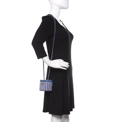 Chanel Raffia Jute Striped Mini Vanity Case With Chain Blue Beige 2 of 11