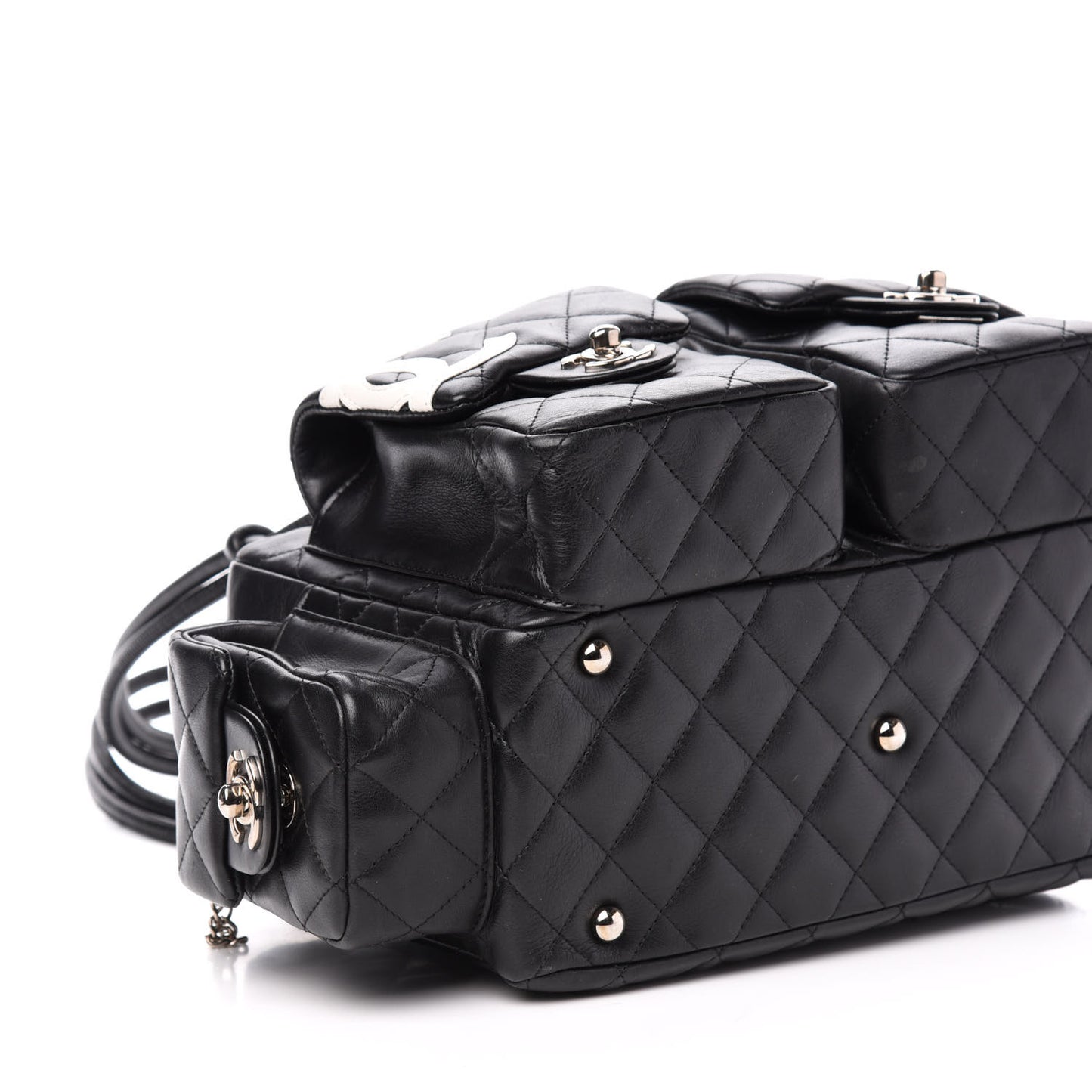 Calfskin Quilted Small Cambon Multipocket Reporter Black White