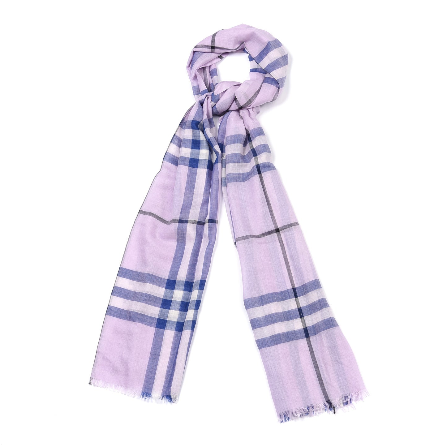 Wool Silk Gauze Giant Check Lightweight Scarf Pale Orchid