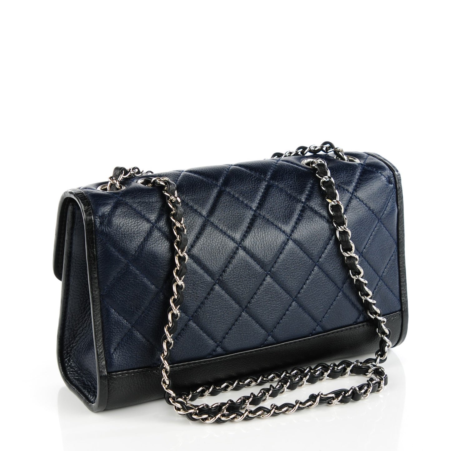 Calfskin Quilted Medium Flap Navy Black