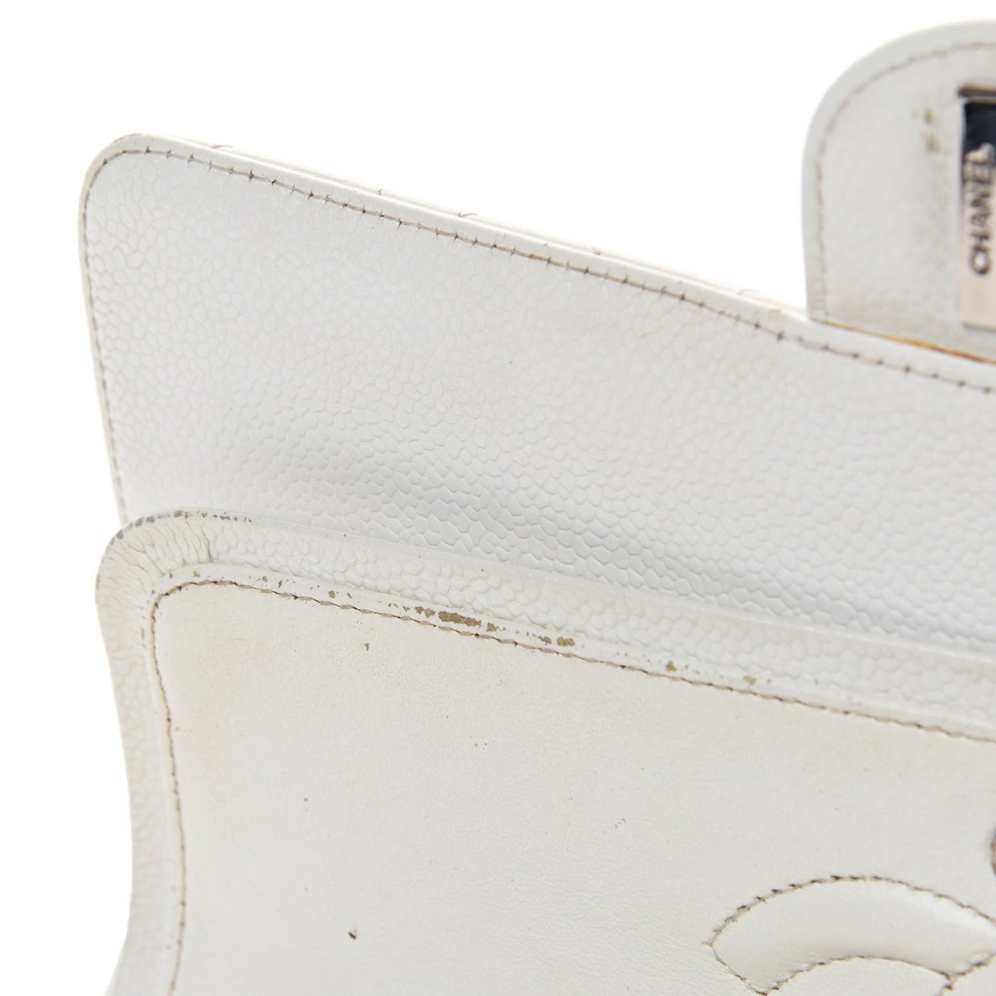 Caviar Quilted Medium Double Flap White