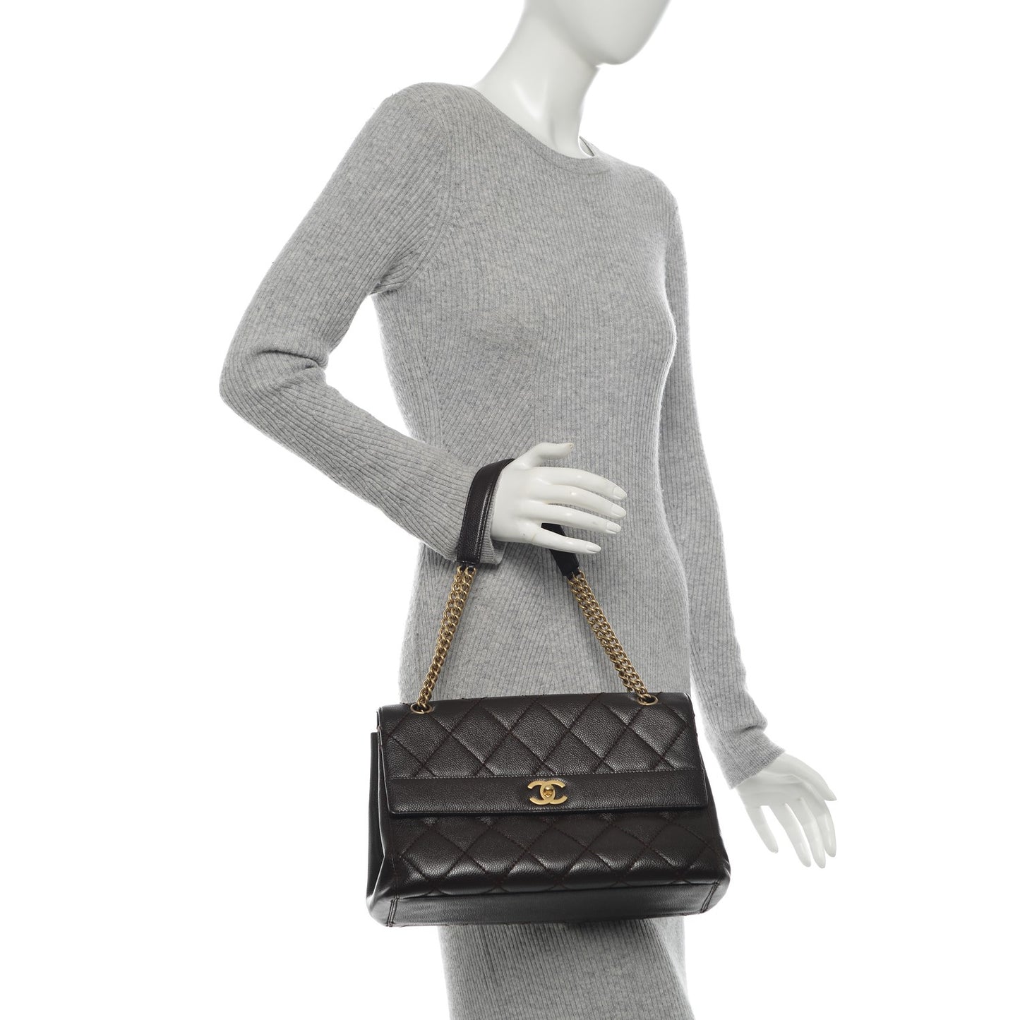 Caviar Quilted Jumbo Single Flap Brown