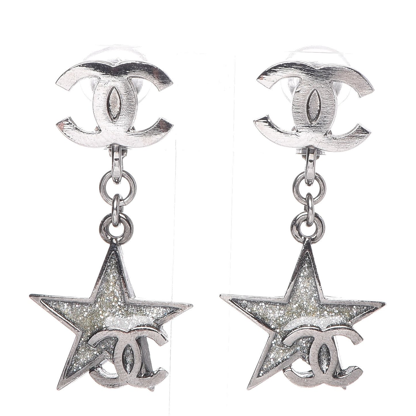 Glitter Resin CC Star Drop Clip On Earrings Ruthenium