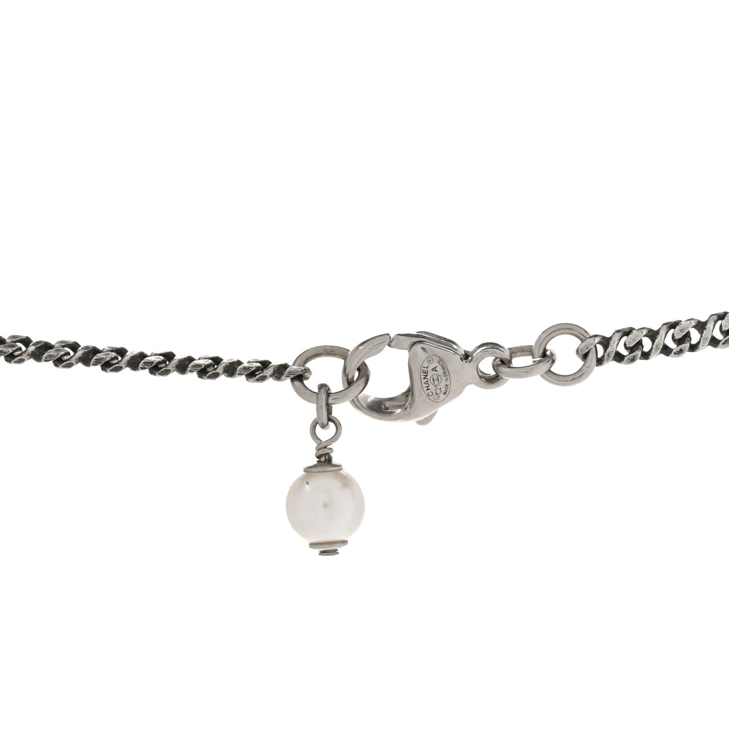 Chanel Ruthenium Crystal Pearl CC Pendant Necklace Silver 5 of 7