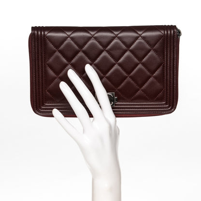 Chanel Lambskin Quilted Large Boy Zip Around Wallet Burgundy 2 of 9