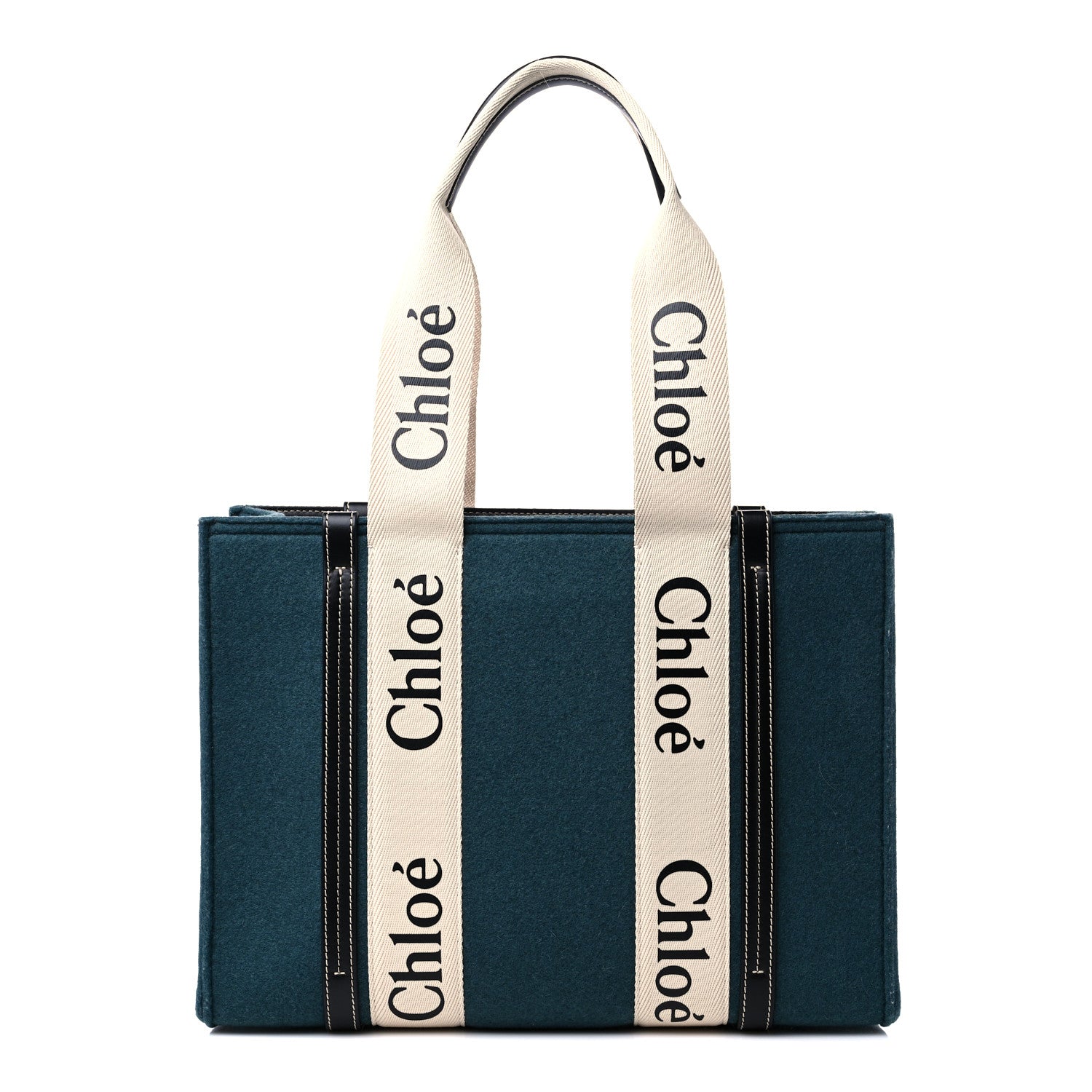 Chloe Felt Shiny Calfskin Medium Woody Ribbon Tote Steel Blue 1 of 12