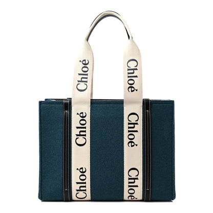 Chloe Felt Shiny Calfskin Medium Woody Ribbon Tote Steel Blue 1 of 12