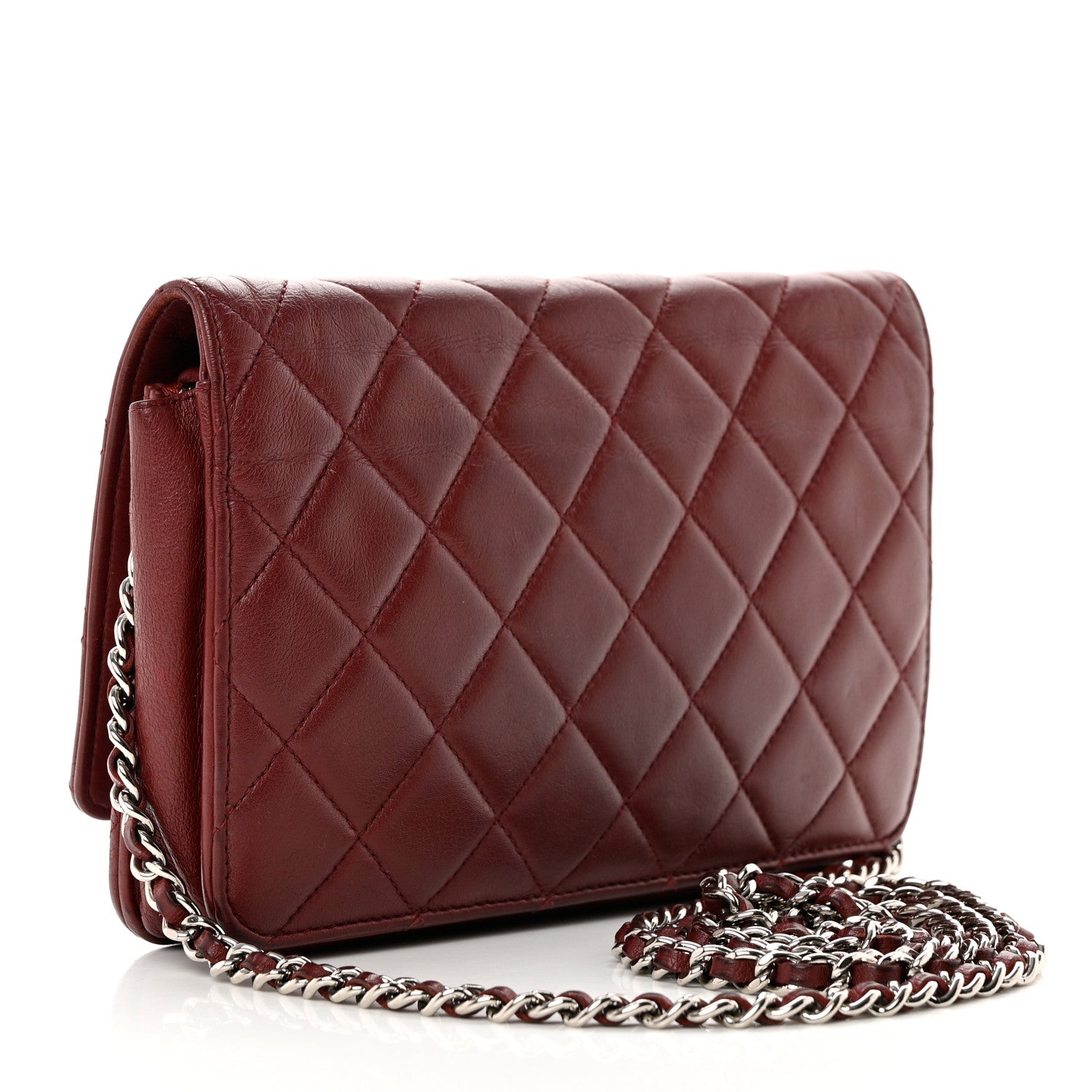 Chanel Aged Calfskin Quilted Wallet On Chain WOC Burgundy 3 of 11