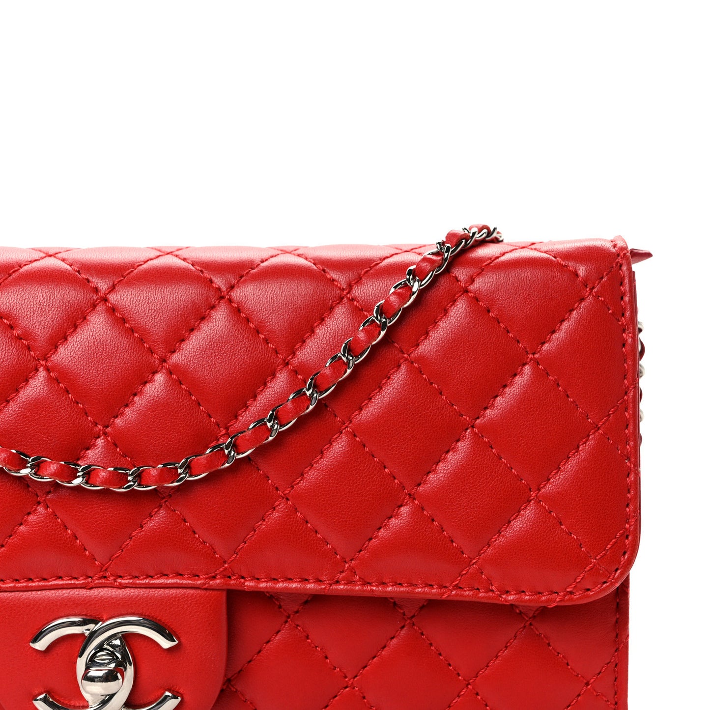 Lambskin Quilted Chain Clutch Flap Red