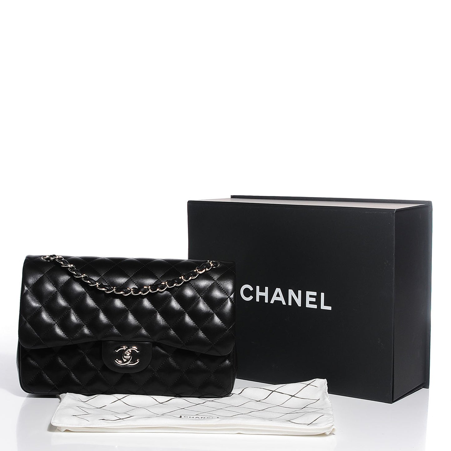 Lambskin Quilted Jumbo Double Flap Black