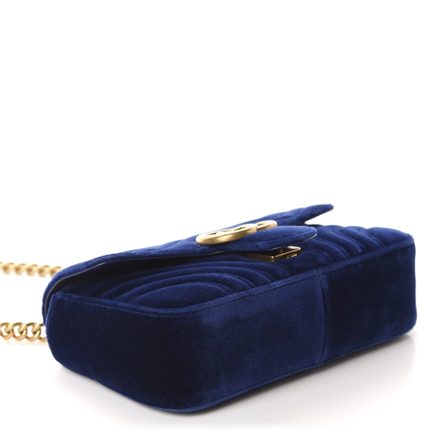 Gucci Velvet Matelasse Mini GG Marmont Shoulder Bag Cobalt Blue 4 of 10