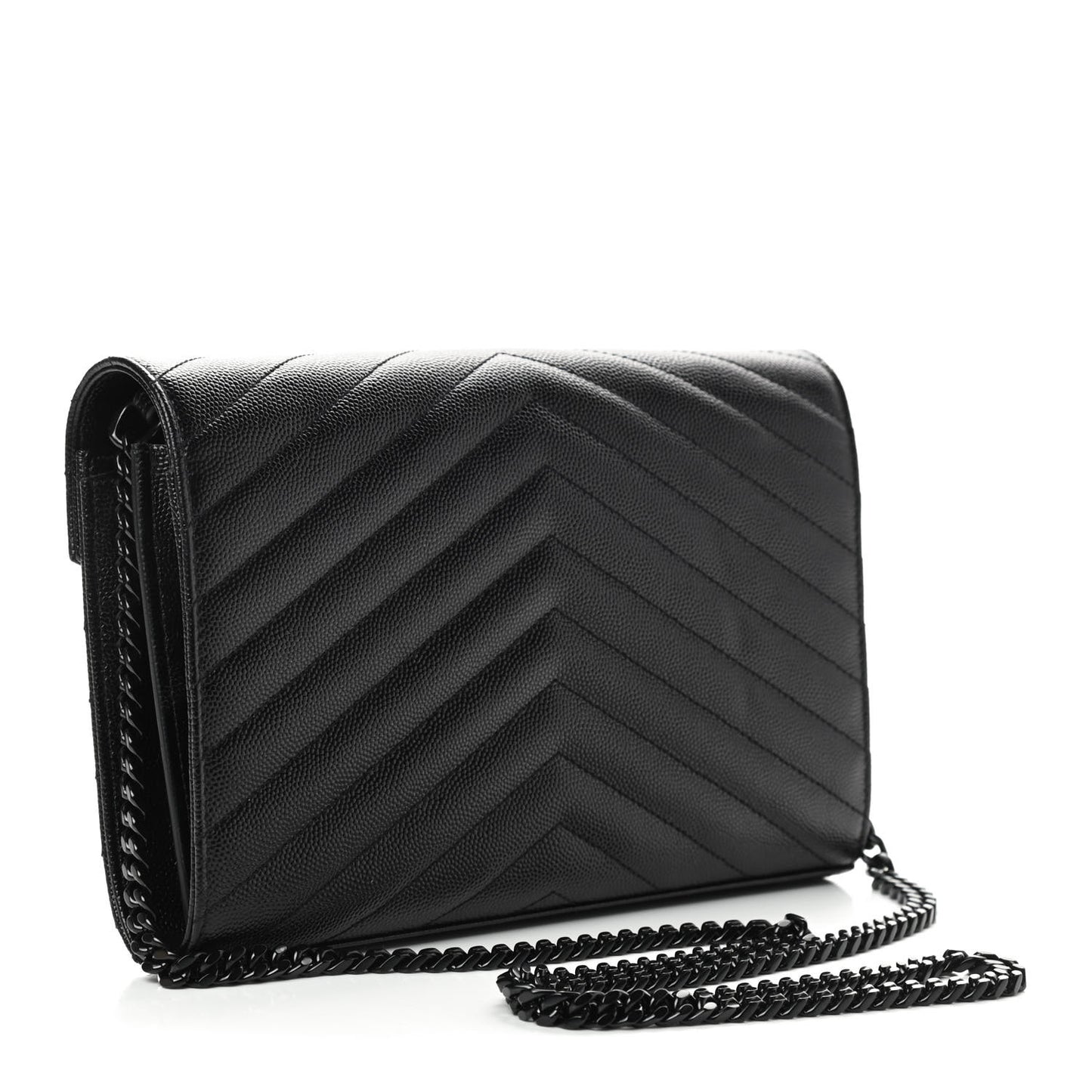 Grain De Poudre Matelasse Chevron Monogram Chain Wallet Black