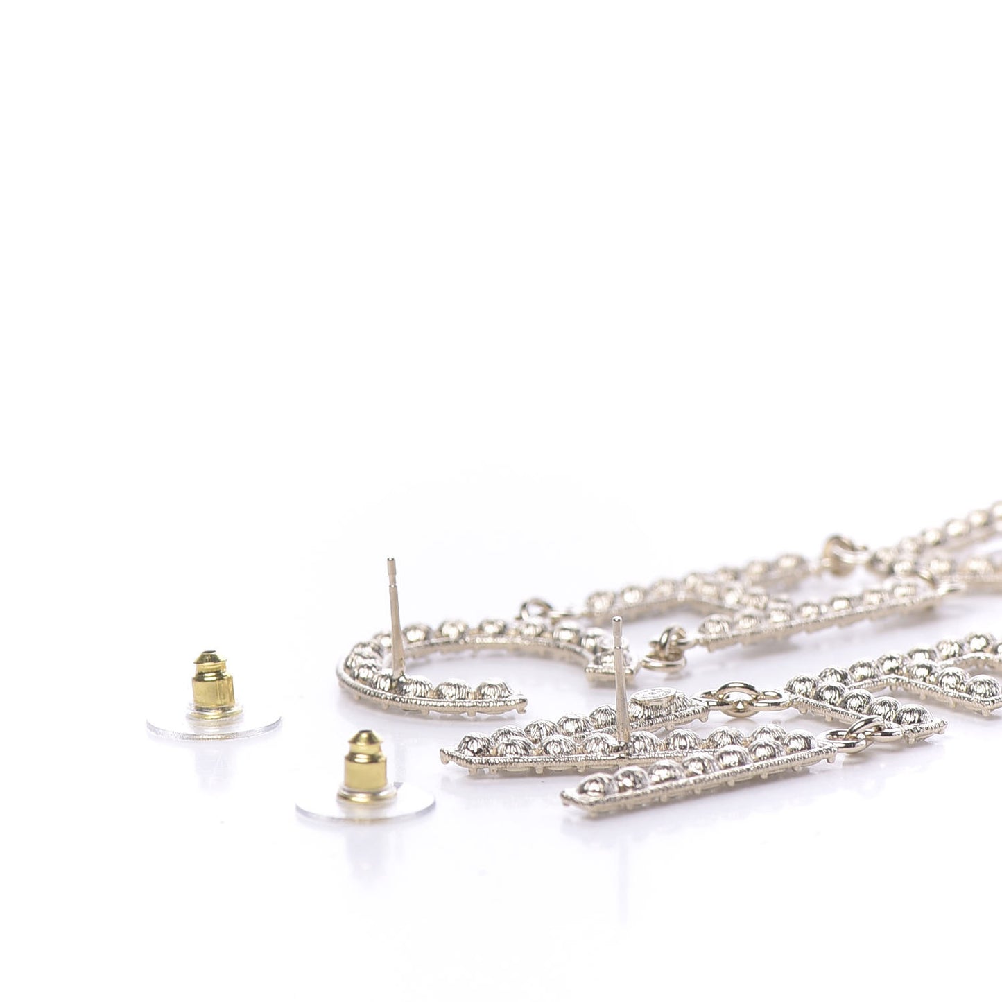 Crystal Cha-Nel Logo Drop Earrings Gold