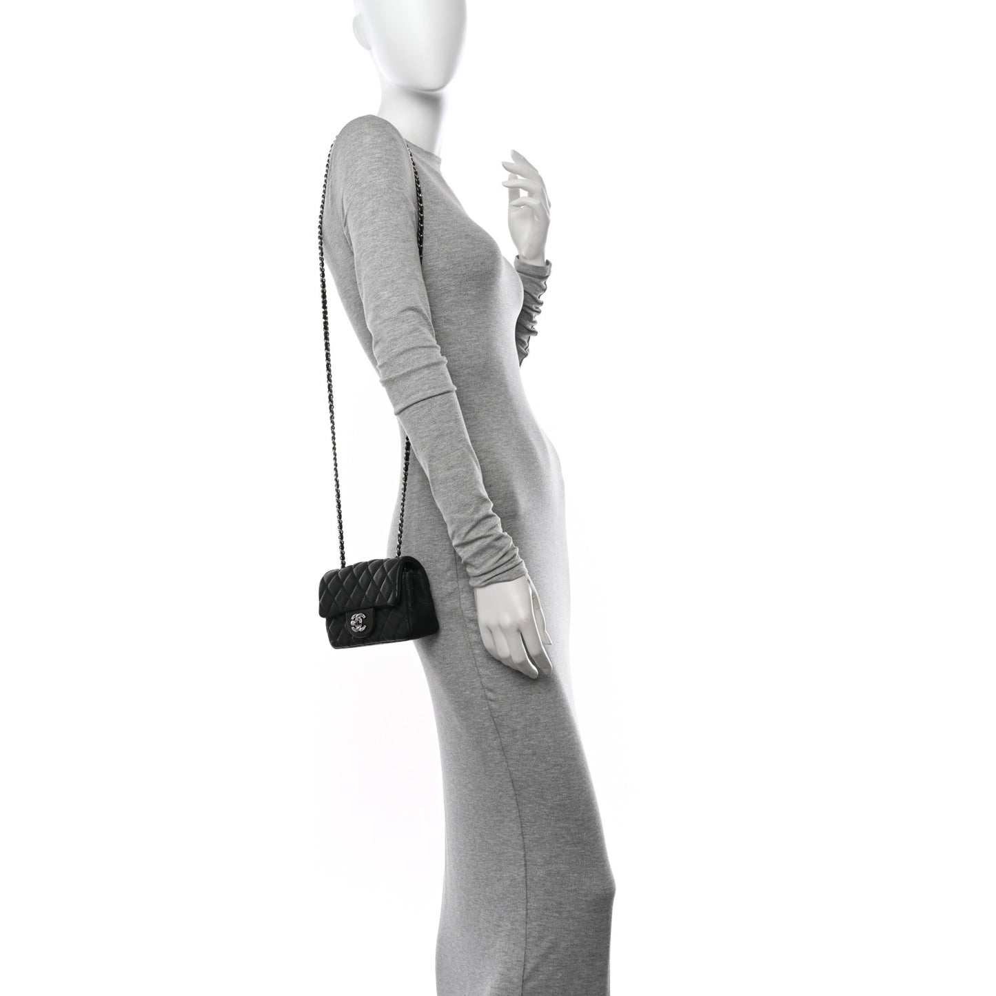 Iridescent Caviar Quilted Extra Mini Flap Black