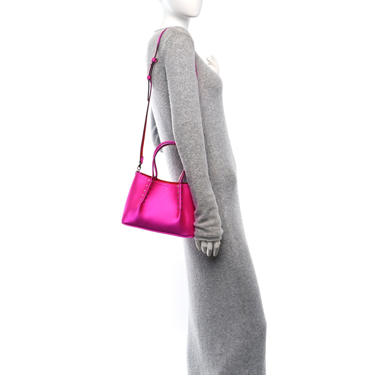 Christian Louboutin Satin Spiked Mini Cabarock Shopper Holly Pink 2 of 10