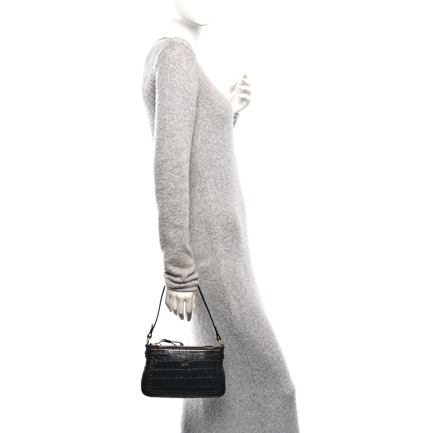 Tom Ford Crocodile Embossed Calfskin Shoulder Bag Black 2 of 9