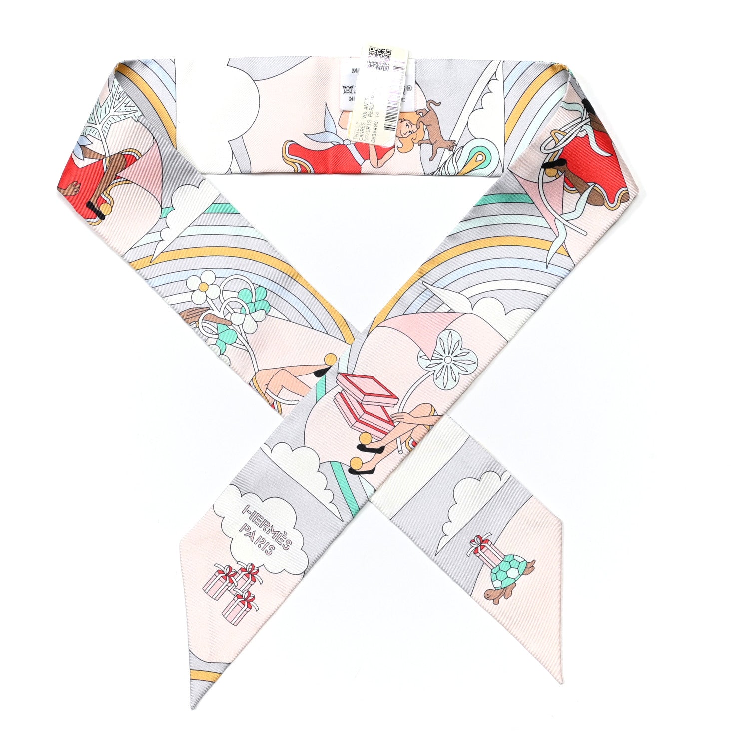 Hermes Silk Carres Volants Twilly Grenadine Gris Perle Rose Pale 1 of 4