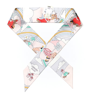 Hermes Silk Carres Volants Twilly Grenadine Gris Perle Rose Pale 1 of 4