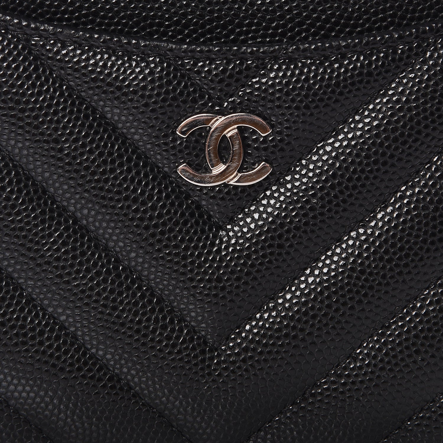 Chanel Caviar Chevron Quilted CC Zip Card Holder Black 9 of 10