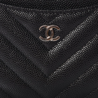 Chanel Caviar Chevron Quilted CC Zip Card Holder Black 9 of 10