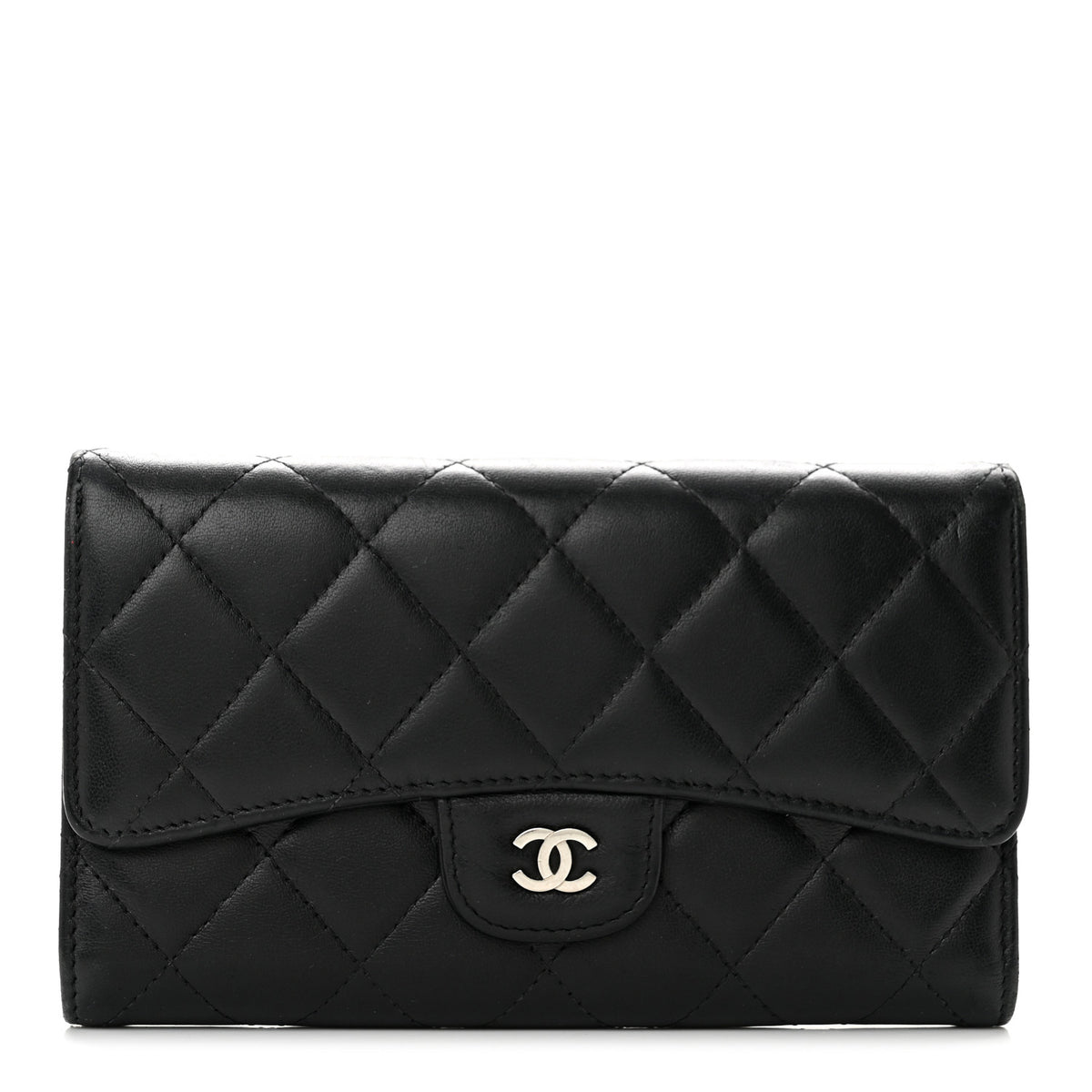 Chanel Lambskin Quilted Large Gusset Flap Wallet Black 1 of 10