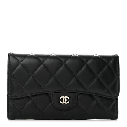 Chanel Lambskin Quilted Large Gusset Flap Wallet Black 1 of 10