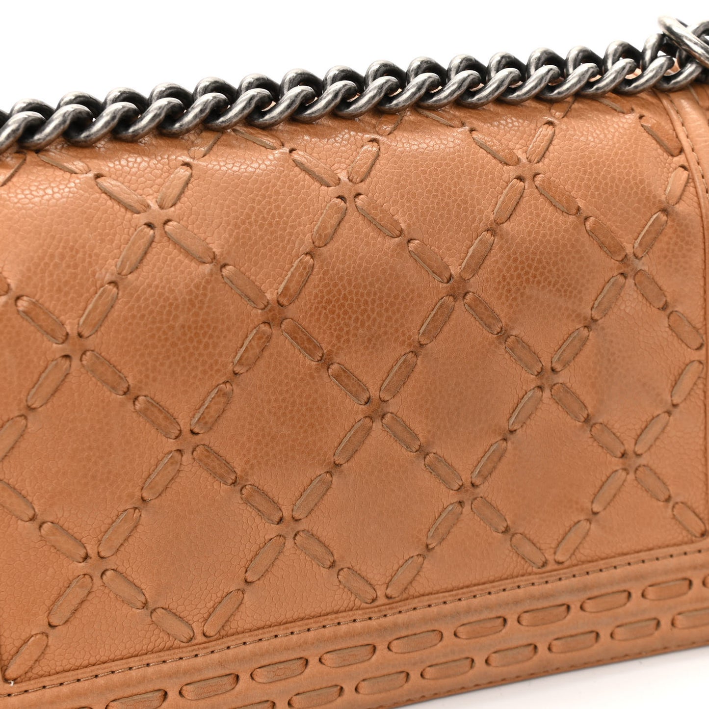 Caviar Stitched Medium Boy Flap Dark Beige