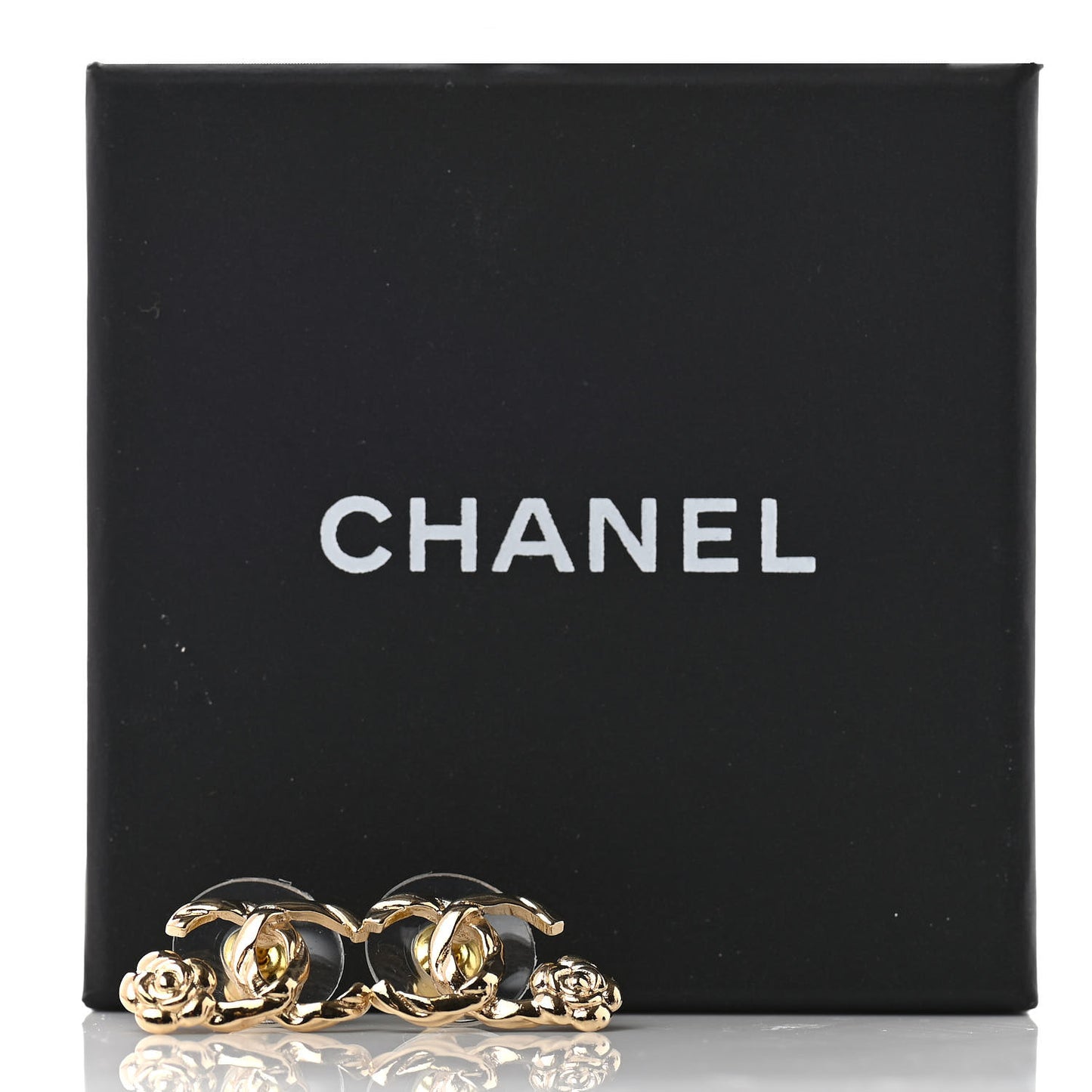 Metal Camellia CC Earrings Gold