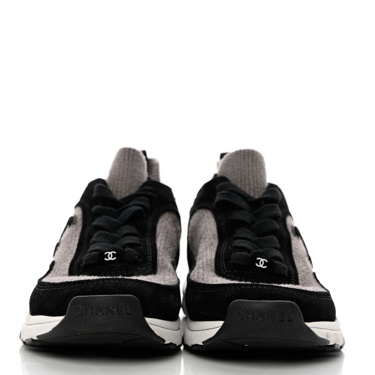 Fabric Suede Calfskin CC Sneakers 37.5 Grey Black