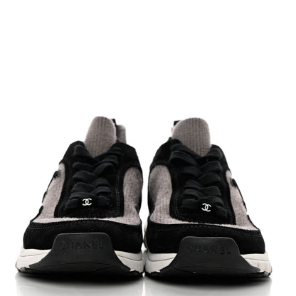 Chanel Fabric Suede Calfskin CC Sneakers 37.5 Grey Black 2 of 6