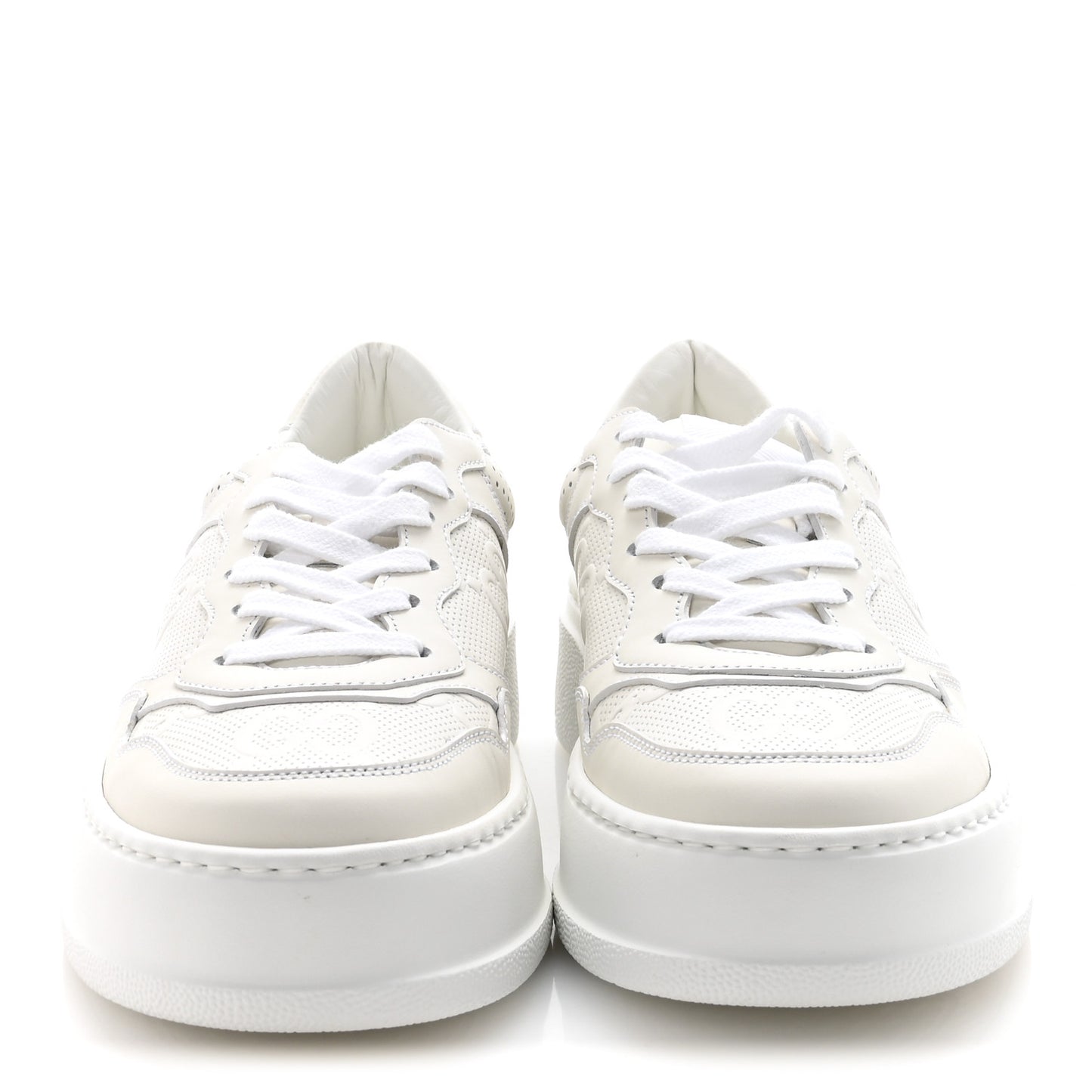 Calfskin GG Tennis Embossed Perforated Womens Platform 55mm Sneakers 37 Great White