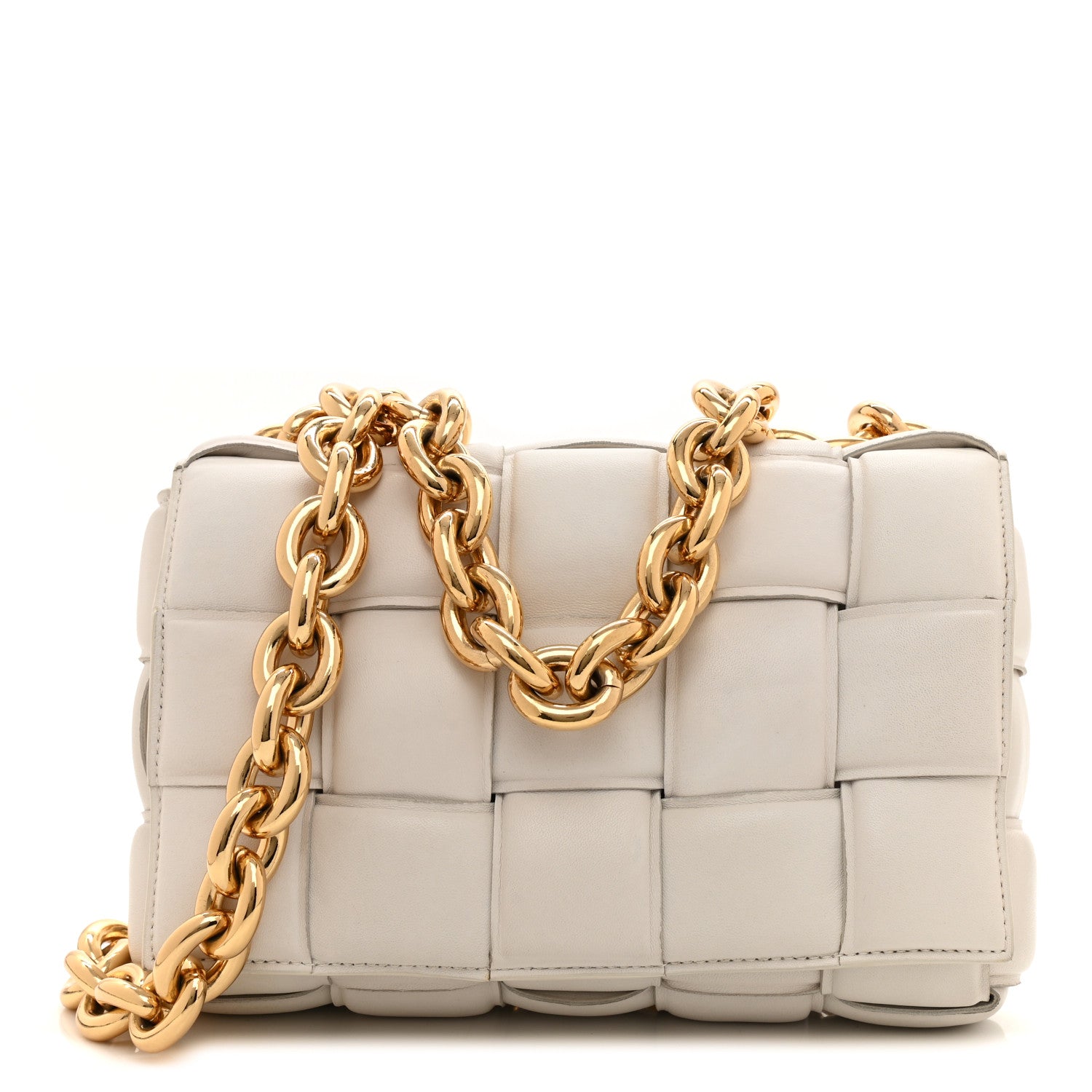Bottega Veneta Lambskin Maxi Intreccio Padded Chain Cassette Crossbody Bag White 1 of 8