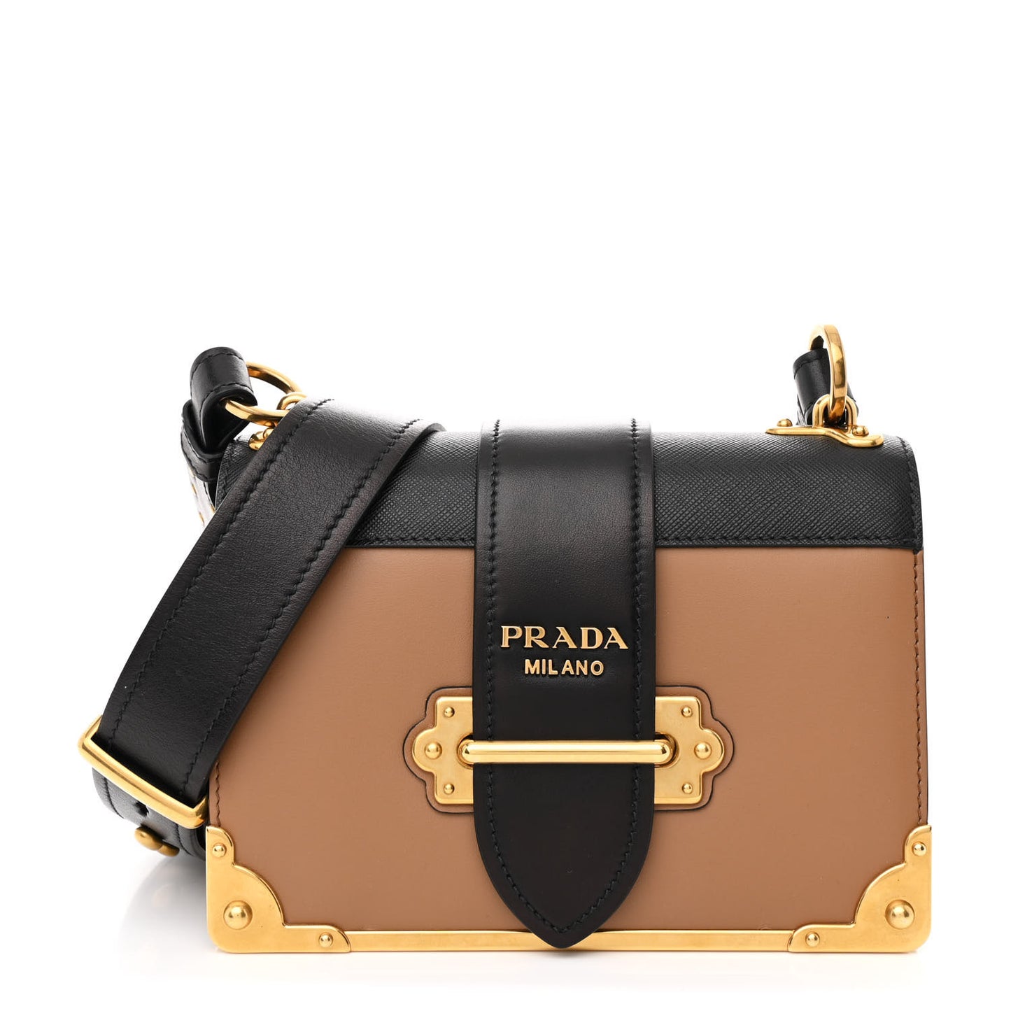 City Calfskin Saffiano Cahier Bag Caramel Black