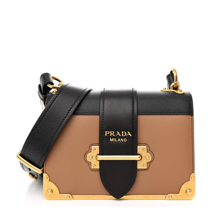 Prada City Calfskin Saffiano Cahier Bag Caramel Black 1 of 10