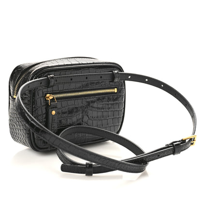 Saint Laurent Patent Calfskin Crocodile Embossed Monogram Lou Belt Bag Black 3 of 8