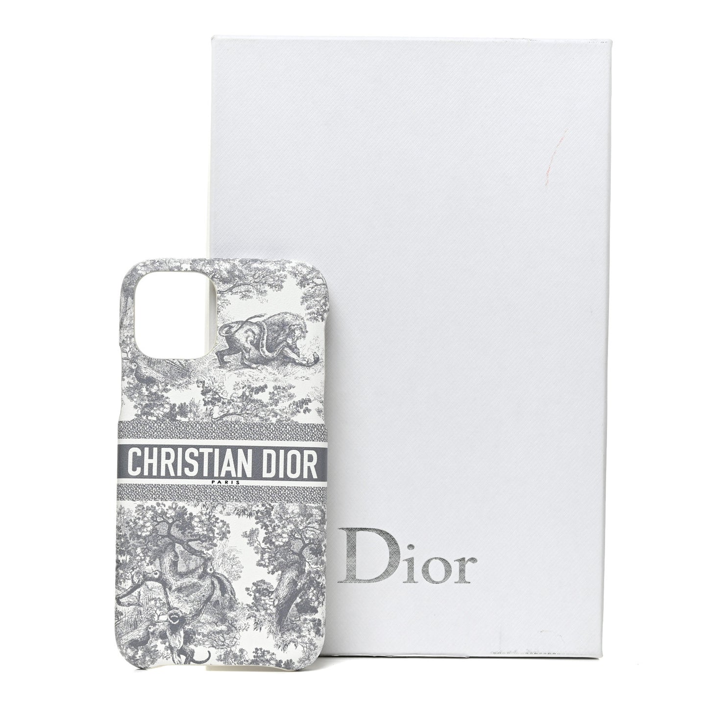 Calfskin Toile De Jouy iPhone 12 Pro Case Grey