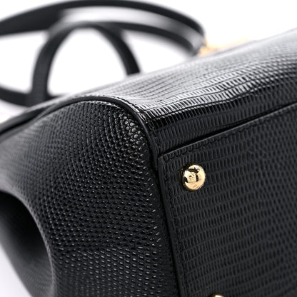 Dolce & Gabbana Lizard Calfskin Embossed Medium Miss Sicily Satchel Black 6 of 9
