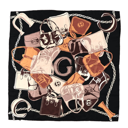 Gucci Silk Twill Bag Print Square Scarf Navy Light Brown 1 of 3