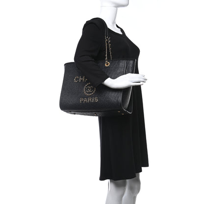 Chanel Straw Raffia Calfskin Chain Small Deauville Tote Navy 2 of 9