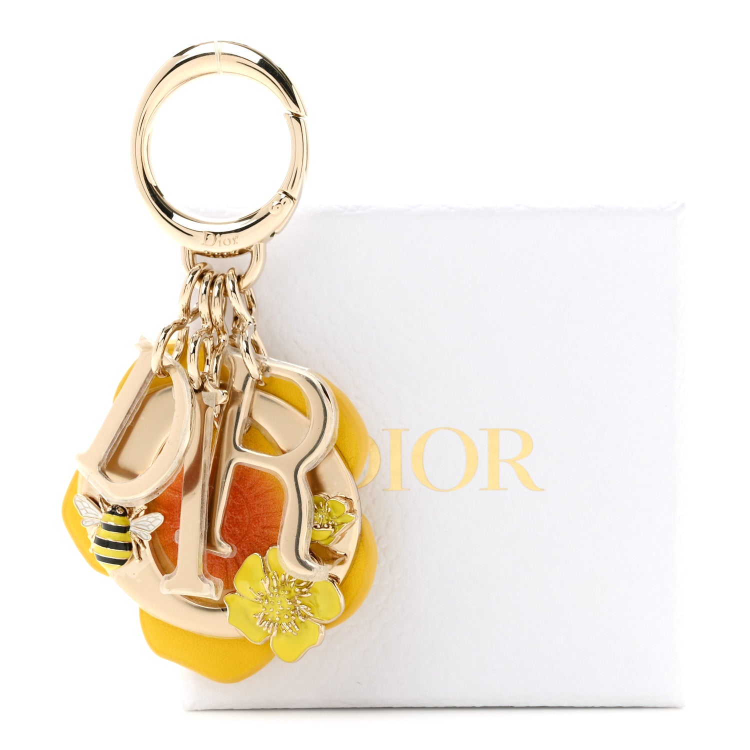 Christian Dior Buttercup Calfskin Lacquer Metal Swing Bag Charm Yellow 6 of 6