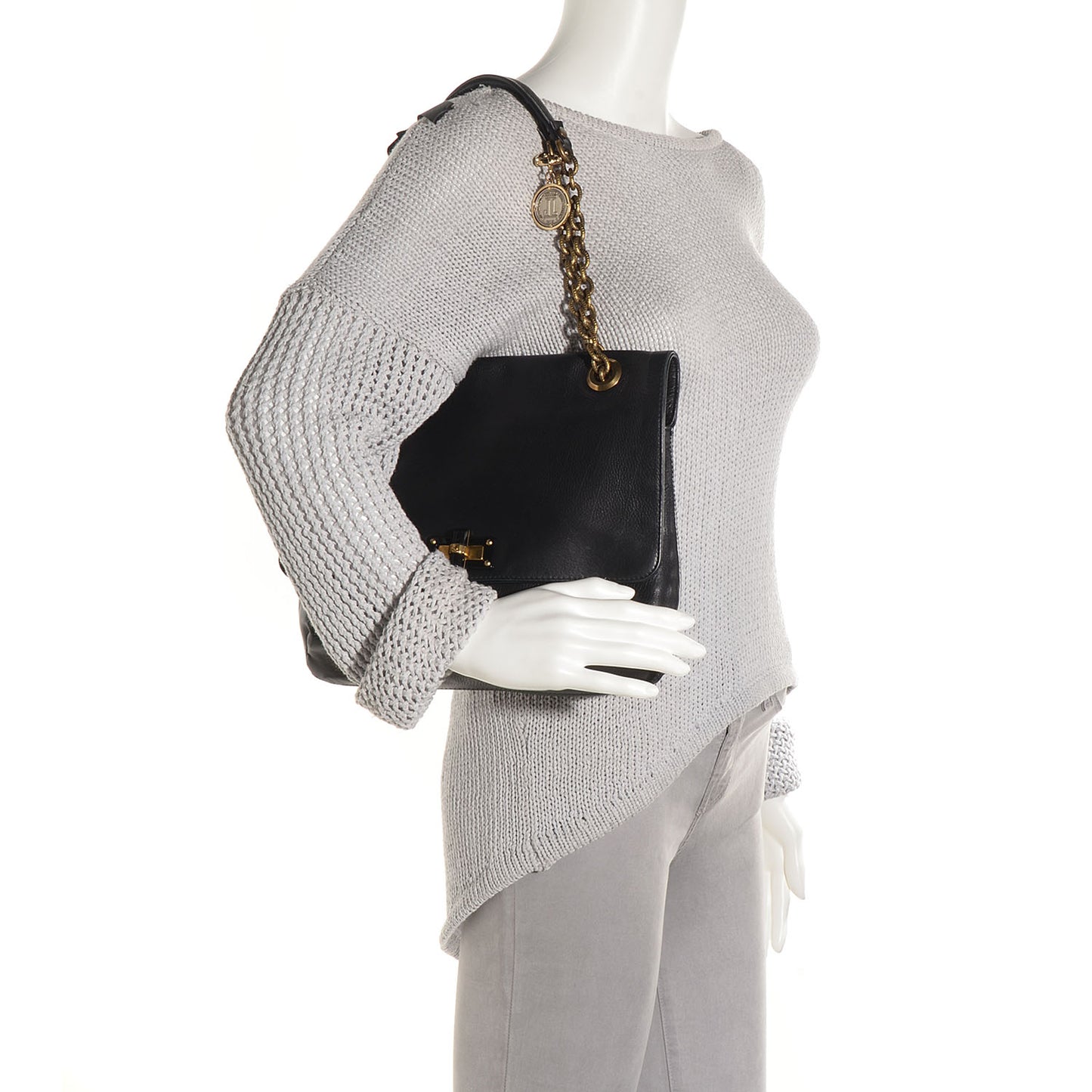 Leather Medium Happy Shoulder Bag Black