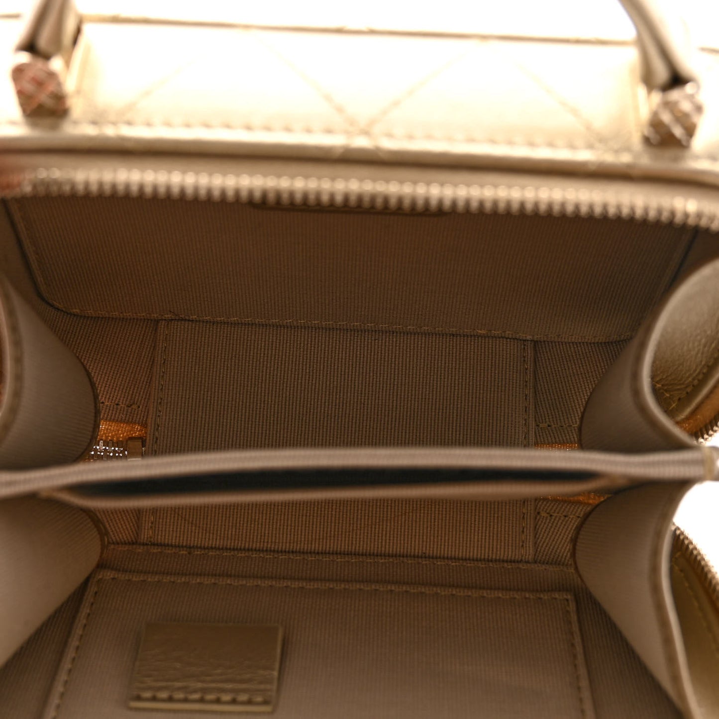 Metallic Lambskin Quilted Small Top Handle Vanity Case Gold