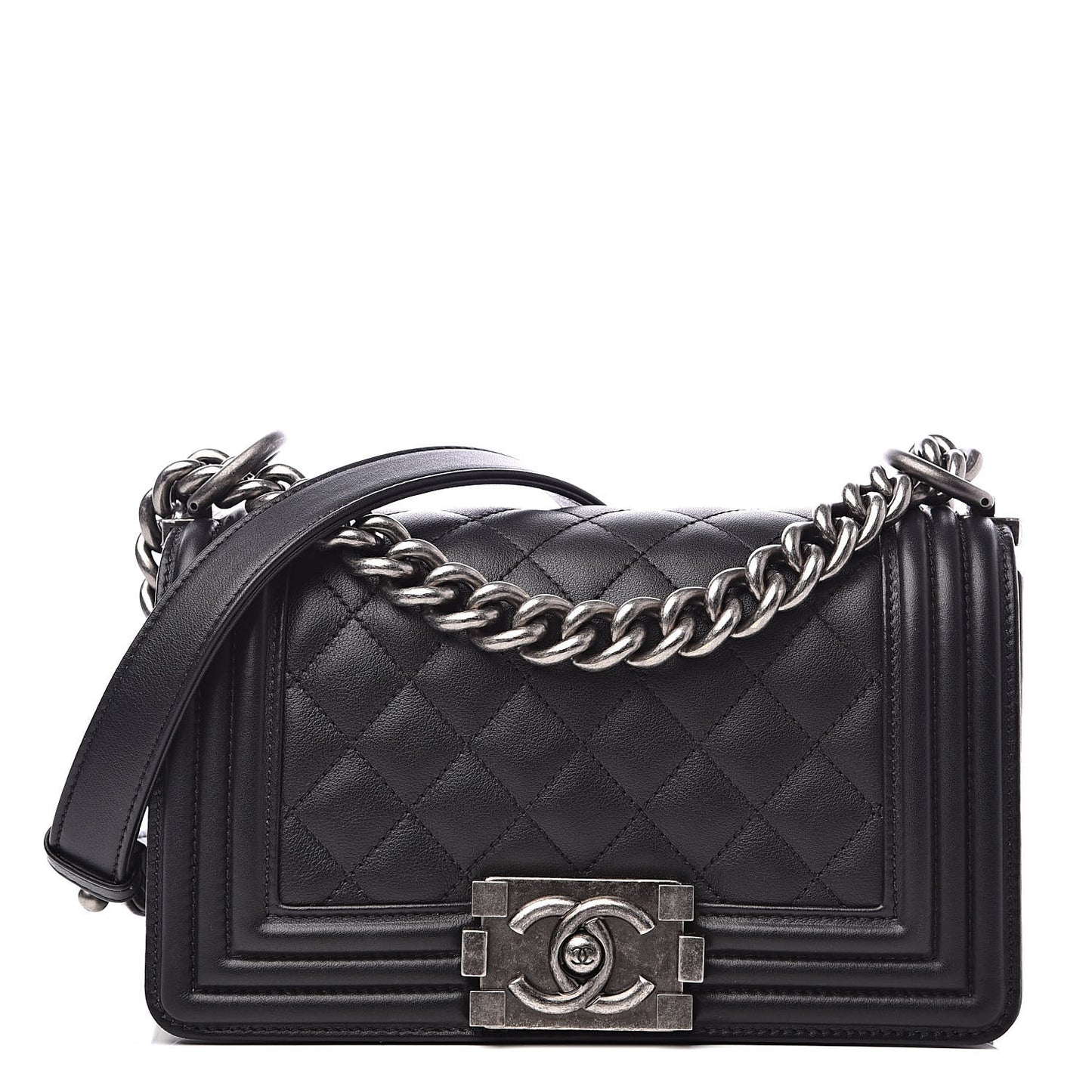 Lambskin Quilted Small Boy Flap Black