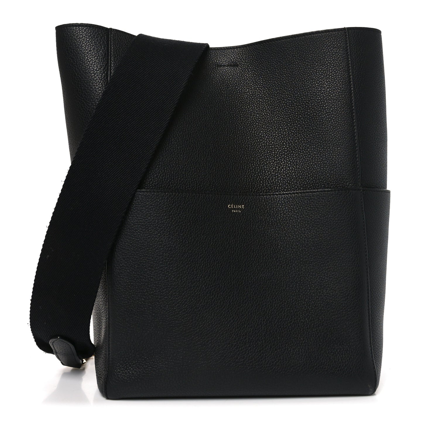 Soft Grained Calfskin Sangle Bucket Bag Black
