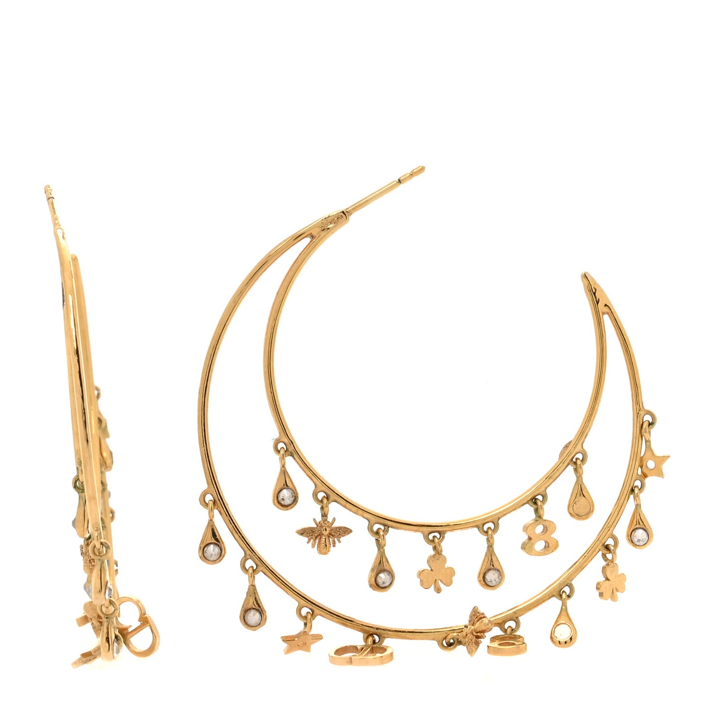 Crystal Charms Double Hoop Earrings Gold White