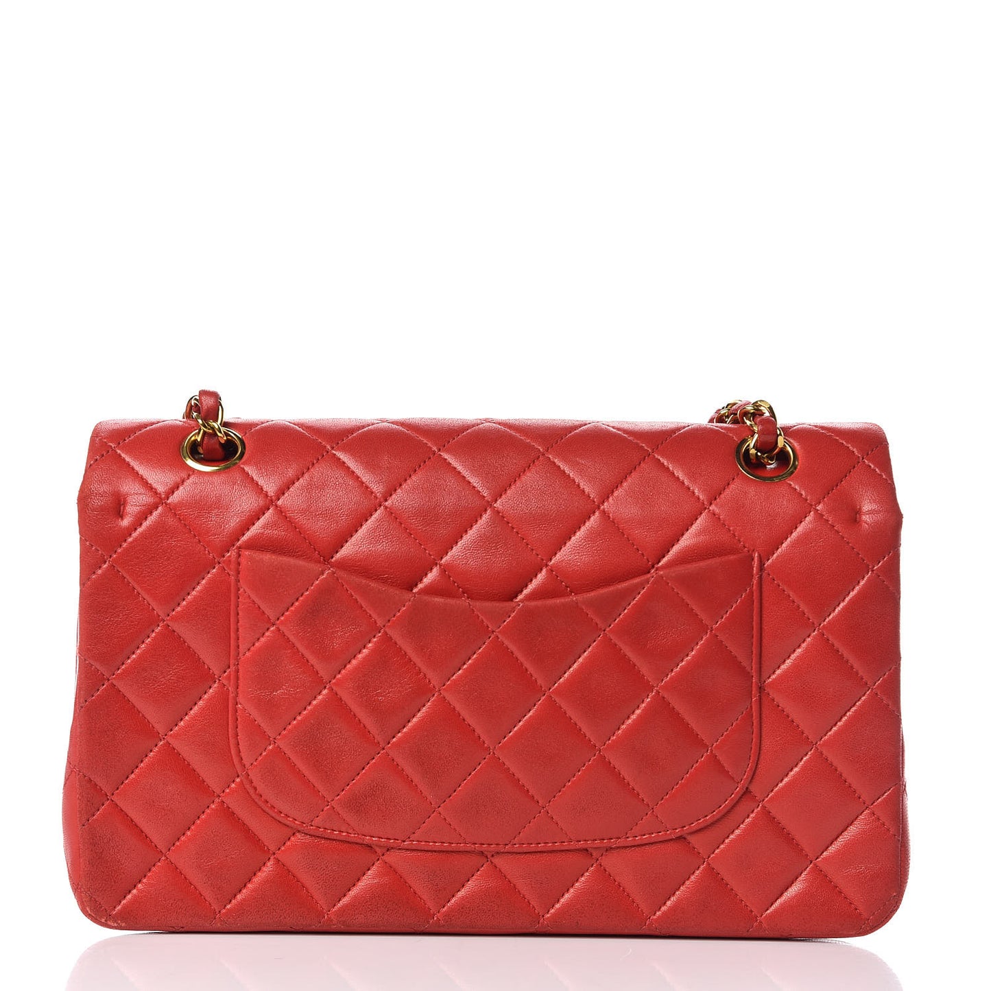 Lambskin Quilted Medium Double Flap Red