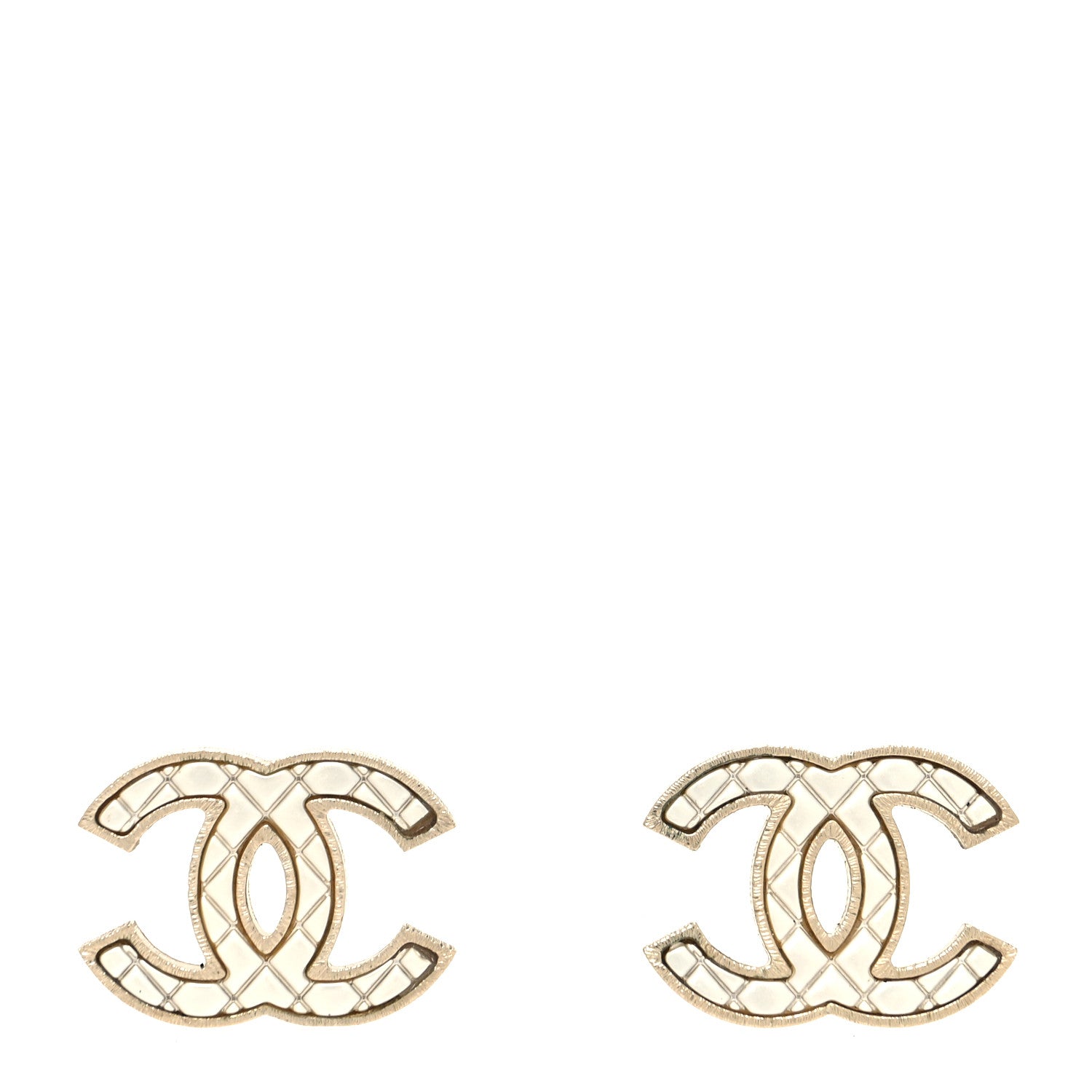 Chanel Metal Quilted CC Earrings Gold White 1 of 4