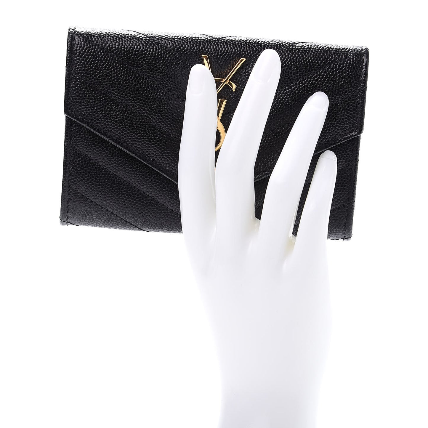 Grain De Poudre Matelasse Chevron Small Monogram Envelope Wallet Black