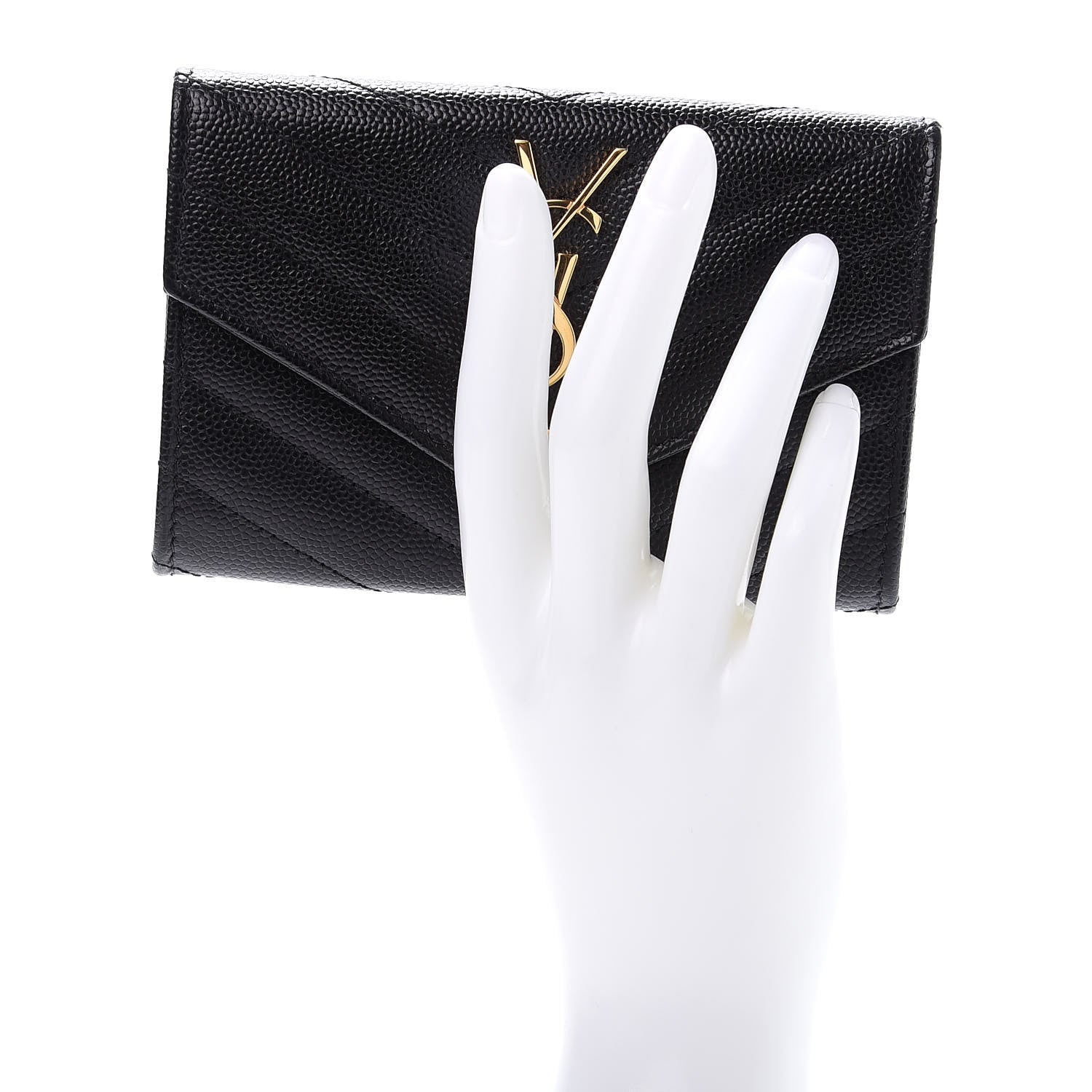 Saint Laurent Grain De Poudre Matelasse Chevron Small Monogram Envelope Wallet Black 3 of 10
