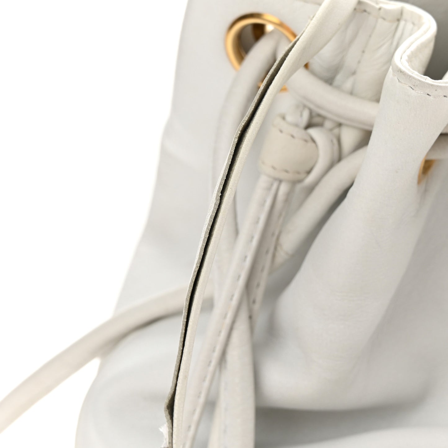 Lambskin CC Drawstring Bucket Bag White